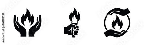 Quadro em tela Hands protecting and holding fire and a torch
