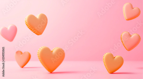Pink Heart Shaped Cookies on Pink Background