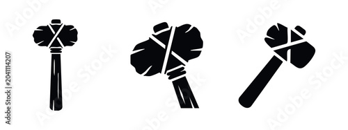 Принти на полотні Prehistoric stone age tools icons: primitive axe and stone club or hammer