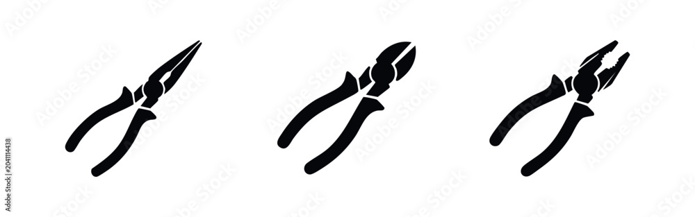 Fototapeta premium Pliers tool icon set. Hand tools, repair and construction symbols.