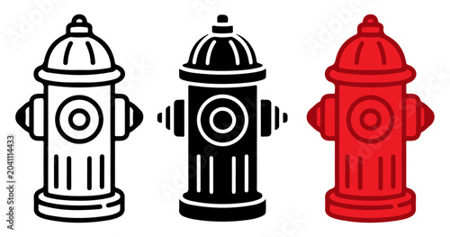 Fire Hydrant Silhouette Vector Icon Collection, Black Emergency Water Supply Safety Symbol Isolated on White Background, hydrant, fire, emergency, safety, water, firefighting