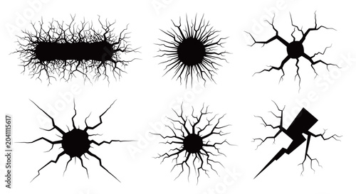 Tablou pe pânză Black Ground Crack Silhouettes and Break Holes Set on White Background for Graph