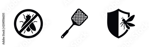 Schilderij op canvas Pest Control, No Insects, and Fly Swatter Icons
