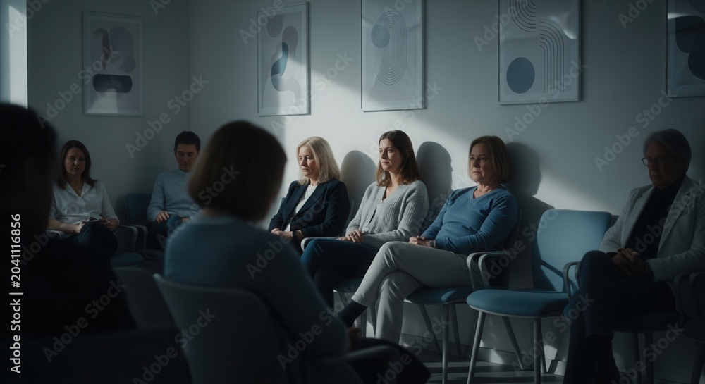 Fototapeta premium Group Therapy Session in Progress, Seeking Support and Understanding in a Professional Setting