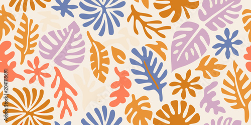 Fotografija abstract leaves pattern in vibrant colors on cream background botanical nature d