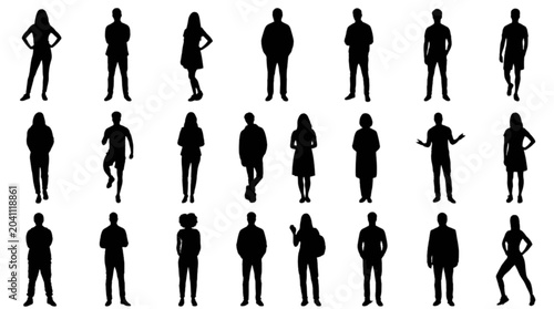 Foto Silhouettes of people walking in a row isolated on transparent background, Vecto