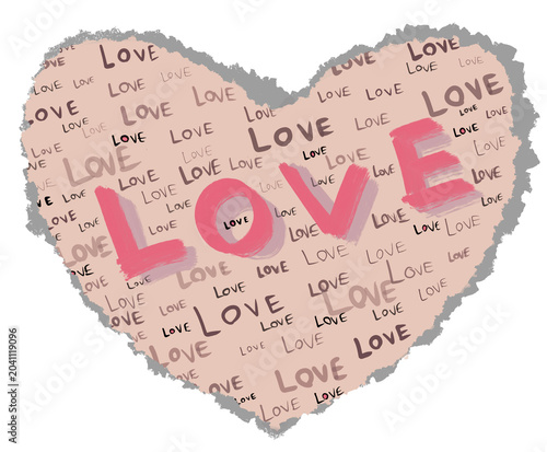 A heart full of love.Love fills every corner.Hand-drawn heart illustration filled with repeated love typography and bold pink lettering.A romantic design perfect for Valentine’s Day cards and posters.