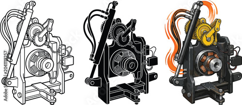 Obraz na płótnie Detailed technical illustration of a heavy machinery hydraulic hub assembly pres