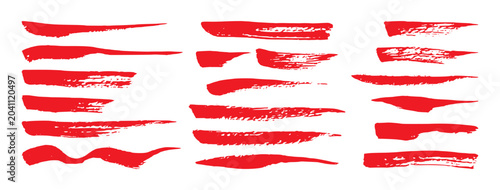 Red Chinese brush strokes collection of ink calligraphy elements, hand-painted Asian frame border set for graphic design project. Artistic Japan brushwork kit. Halloween blood brush painting bg
