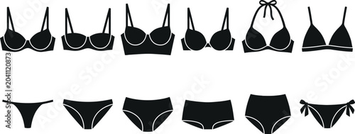 Photos Black lingerie set collection including various bra and panty styles isolated on