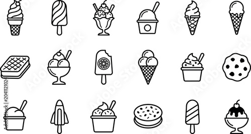 Fotografía Black line icons of various ice cream types isolated on transparent background