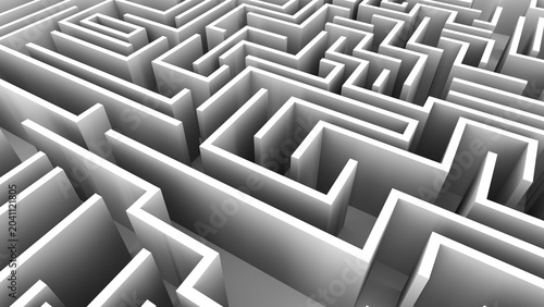 Entering a labyrinth of intricate paths and adventures, business concepts encountering choice decisions, black and white color scheme. ,3d rendering