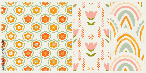 Fotografie four floral patterns with colorful flowers and geometric shapes pattern design v
