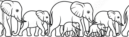 Photography Black and white elephant family, elephant herd, wildlife icons, vector illustrat