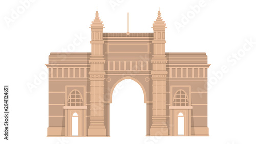 Flat vector illustration of famous Indian monument gateway landmark in Mumbai