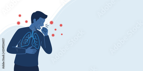 Cuadro en lienzo Man coughing with lung infection as symptom of hantavirus