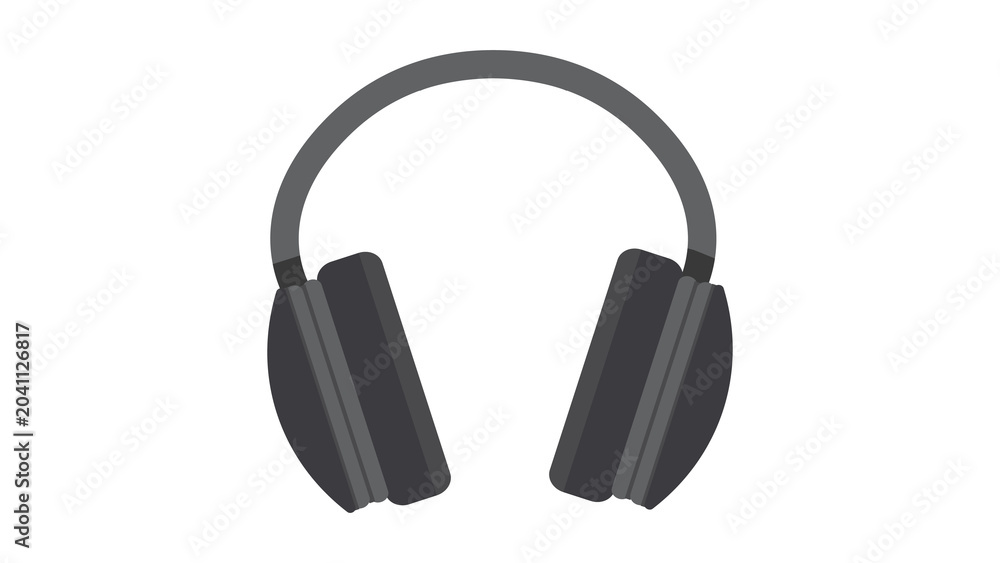 Obraz premium Minimalist black over-ear headphones illustration for music, podcasting, and audio studio equipment isolated on white background
