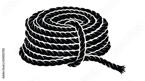 Fotografía Coiled Rope Silhouette On White Background Nautical Design Element