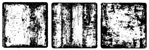 Set of three rough distressed square backgrounds, high contrast, isolated