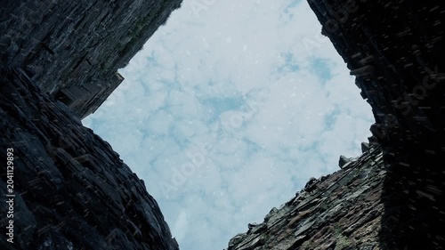 Rainfall On Old Ruins Low Angle Shot
