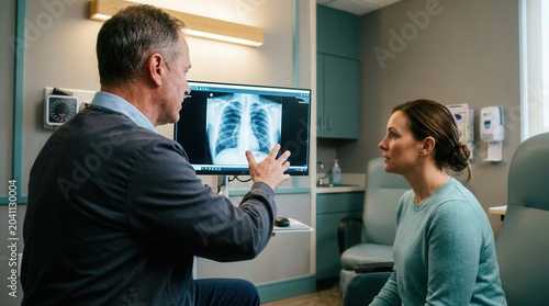 Medical Professional Explains X-Ray Results To Patient In a Healthcare Setting