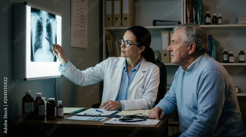 Fototapeta premium Medical Professional Explains X-Ray Results To Patient In Physician?s Office Setting