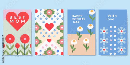 Fotografie four square greeting cards with floral designs and heartfelt messages mother day