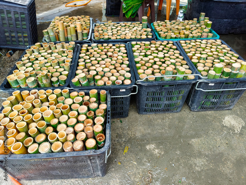 Photography Fresh bamboo containers arranged for the preparation of lemang at a stall on the outskirts of Kuala Lumpur