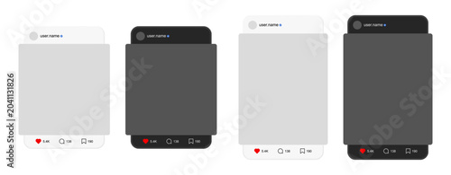 Social Media Post Mockup, Light and Dark Post Frame Template With Empty Space Vector illustration