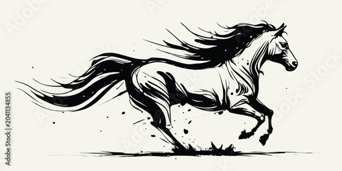 Fotografía galloping horse artistic ink wash illustration black white animal motion dynamic