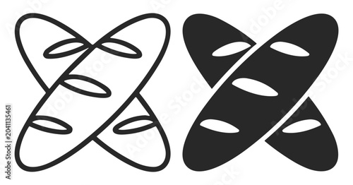 Foto Outlined and filled icon of crossed loaves of bread symbolizing bakery or food p