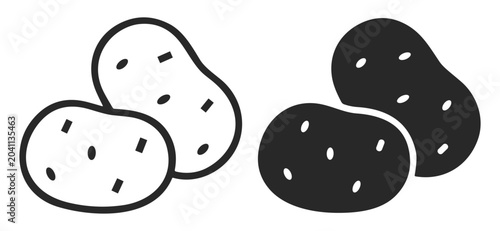 Slika na platnu Black and white vector icon set of two potatoes in outline and solid styles on t