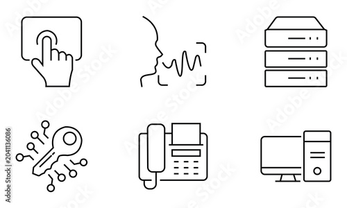 Set of modern line style icons for business communication and technology
