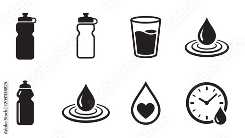 Hydration and Water Intake Tracking Icons Set