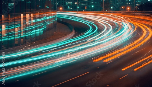Vibrant Long Exposure Urban City Traffic Light Trails Featuring Dynamic Motion Blur In Cinematic Teal And Orange Nighttime Atmosphere