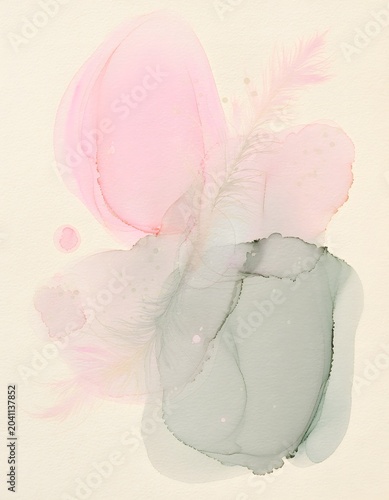 Abstract Watercolor Splash Featuring Soft Pastel Pink And Sage Green Tones Blending In Organic Fluid Patterns Creating A Calming And Artistic Visual Texture