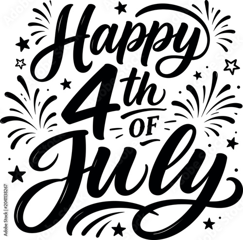 Happy 4th of July Fireworks Typography Design