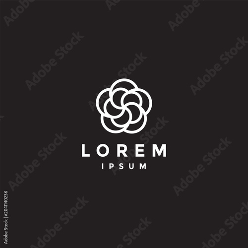 Black White Blooming Flower Line Logo Design. Abstract Geometric Flower Line Logo Design.