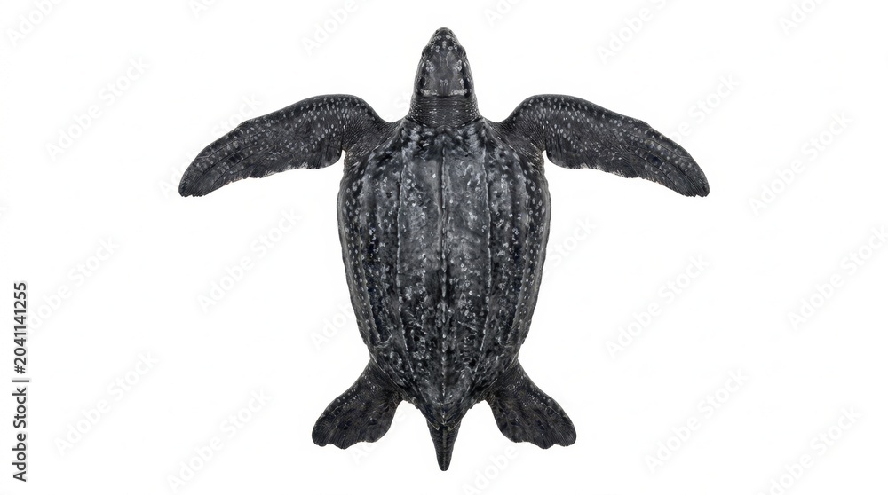 Fototapeta premium Leatherback Sea Turtle (Dermochelys coriacea) Overhead Top View Isolated on White Background