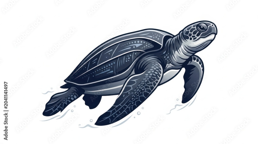 Fototapeta premium Detailed Vector Illustration of a Sea Turtle Swimming, Stylized Marine Life Graphic Isolated on White Background