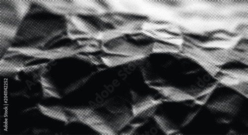 Quadro em tela Halftone black and white crumpled paper texture background with shadows and ligh