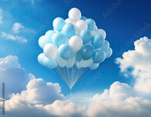 A dreamy view of pastel balloons drifting gently through soft clouds. Generated with AI