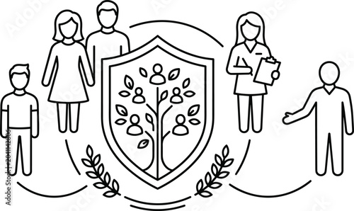Photos Family health insurance and social protection concept line art illustration
