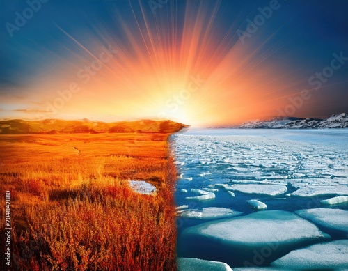 Extreme Temperature Scenarios: Heatwave vs. Ice Age and Their Environmental Consequences. Generated with AI
