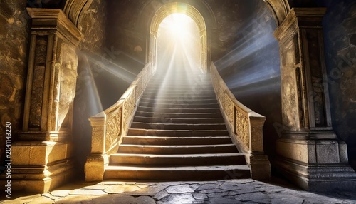 Stepping through the ancient doorway, one is enveloped in a heavenly light that illuminates. Generated with AI