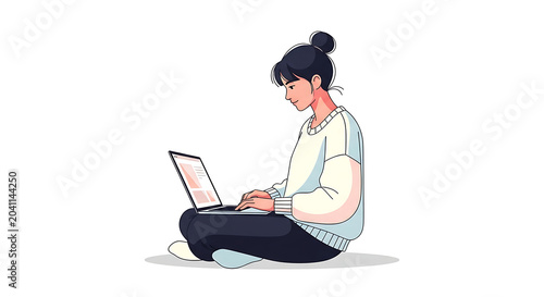 Woman Working on Laptop Illustration