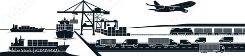 Foto Global logistics and commercial transportation icon set vector featuring cargo s