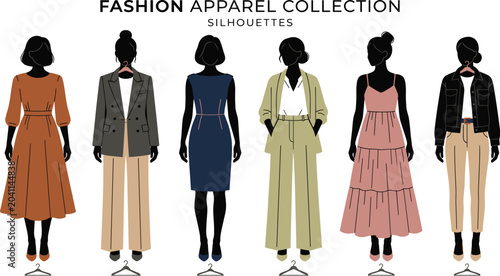 Foto Fashion apparel collection vector illustration showing women silhouettes in mode