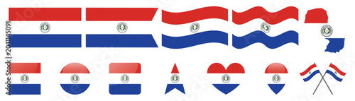 Foto Collection of Paraguay flags in various styles and shapes on white background