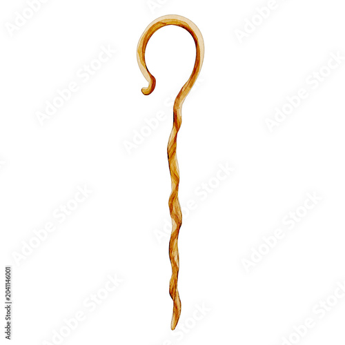 Billede på lærred Watercolor illustration of a wooden shepherd's crook isolated on white
